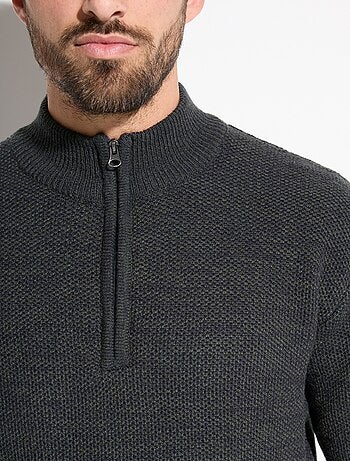 Pull col montant zippé maille chinée laine