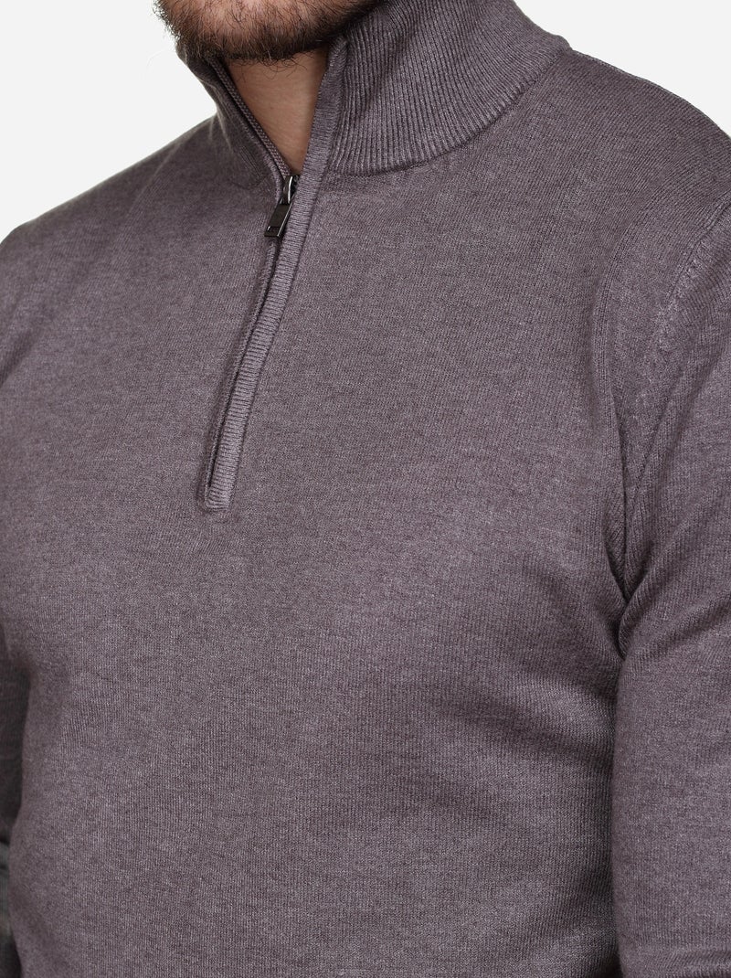 Pull col montant zippé Marron - Kiabi