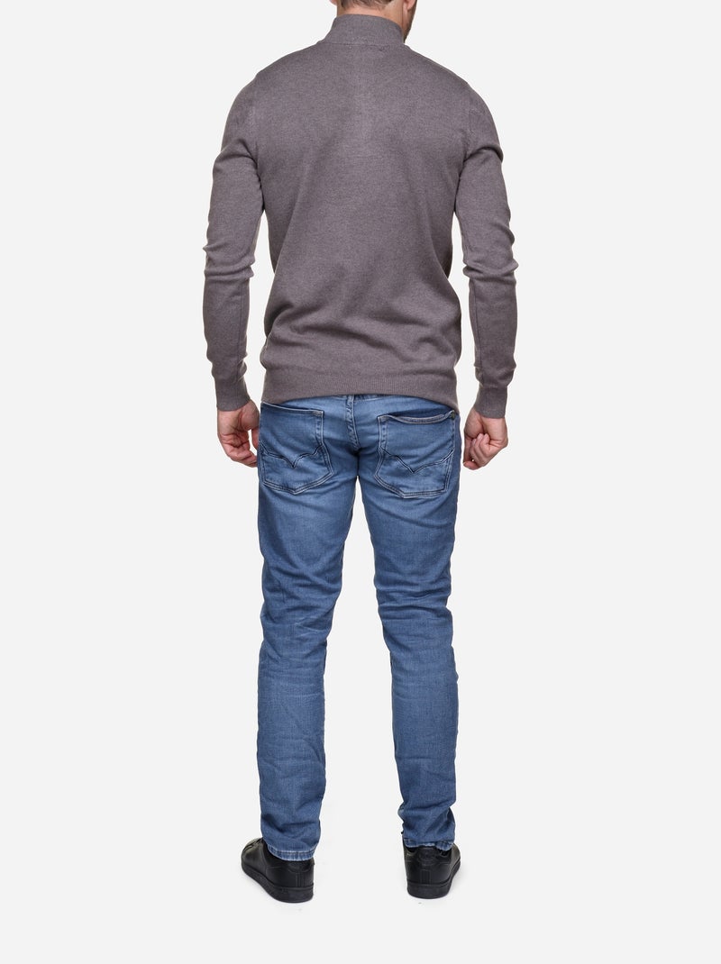 Pull col montant zippé Marron - Kiabi