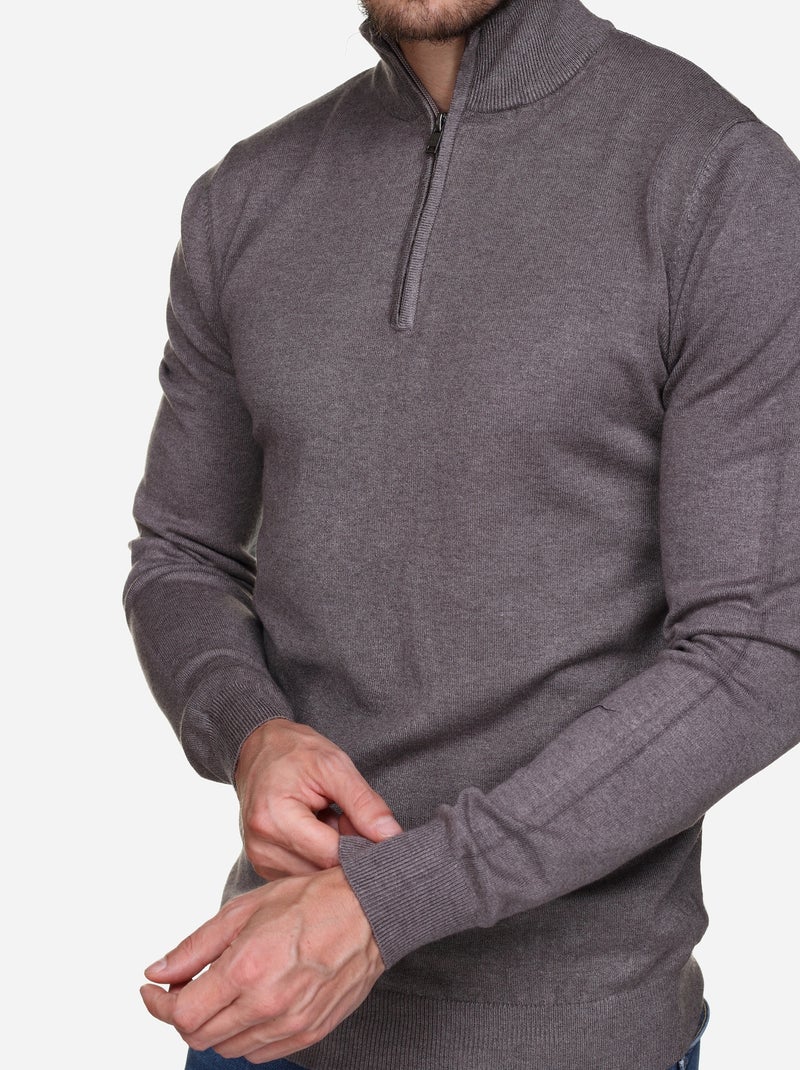 Pull col montant zippé Marron - Kiabi