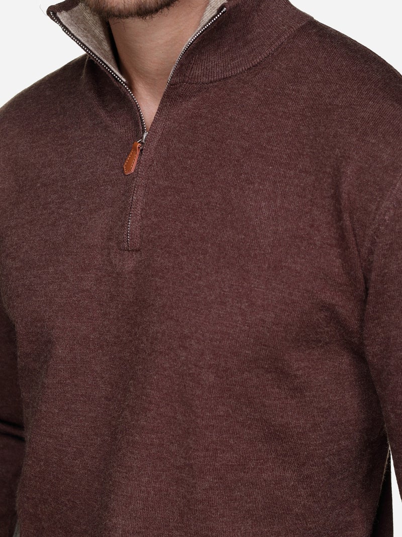 Pull col montant zippé Marron - Kiabi