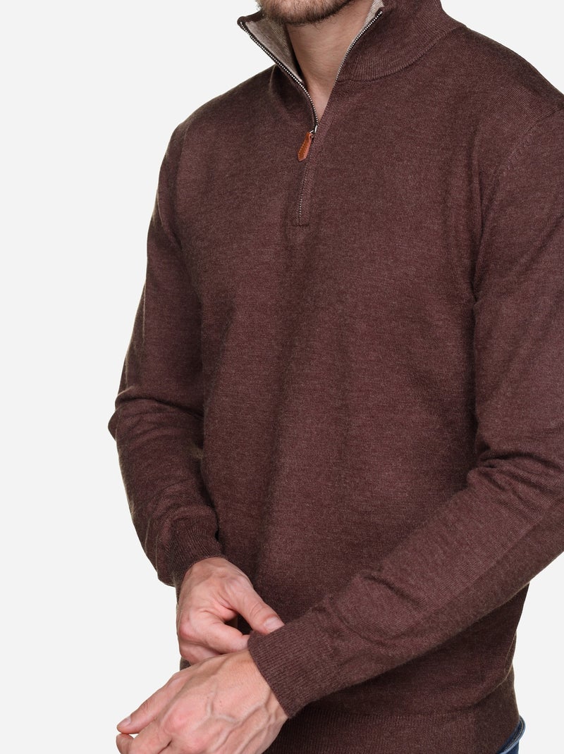 Pull col montant zippé Marron - Kiabi
