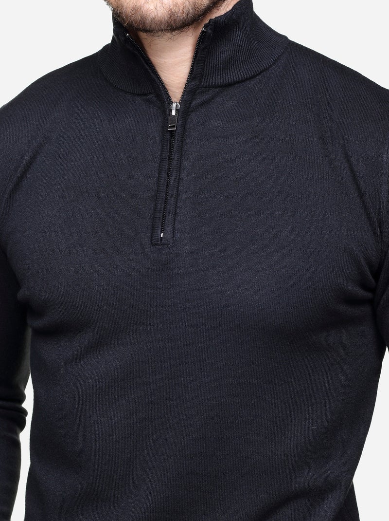 Pull col montant zippé Noir - Kiabi