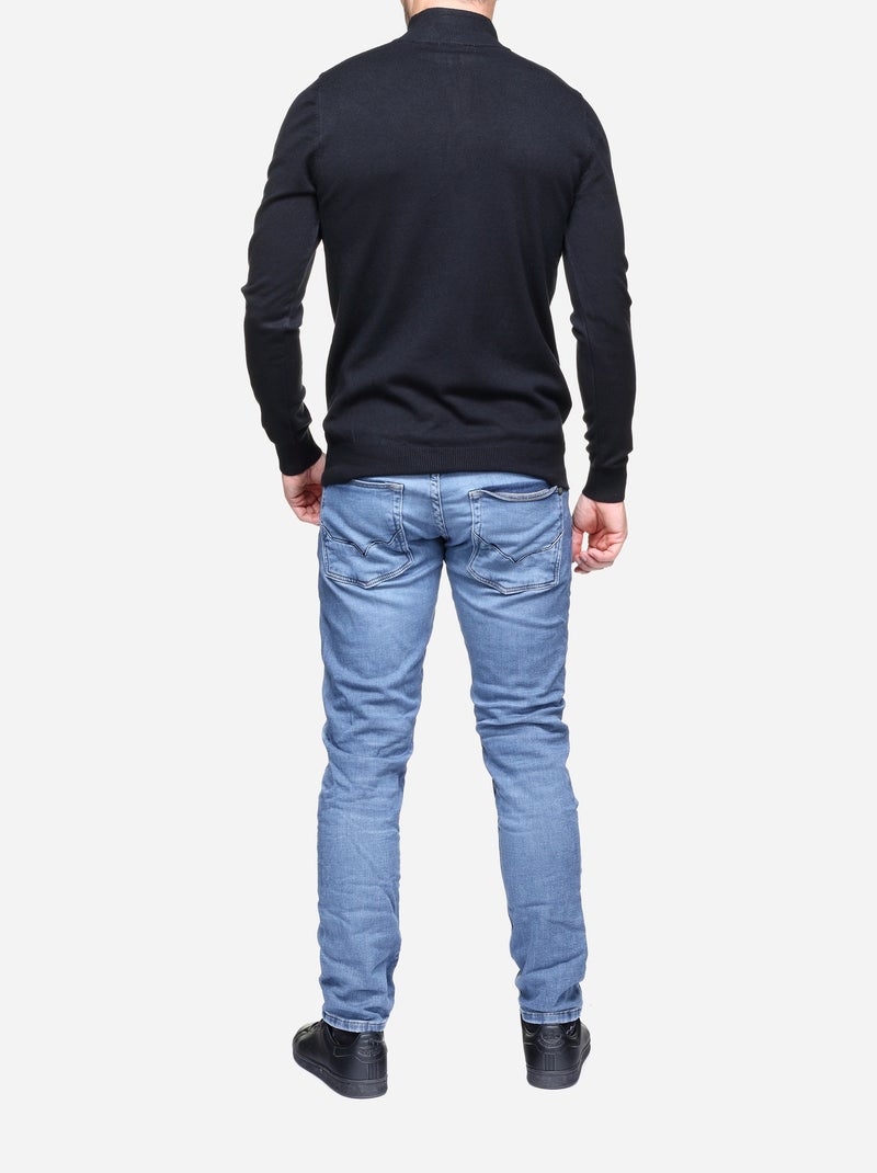 Pull col montant zippé Noir - Kiabi