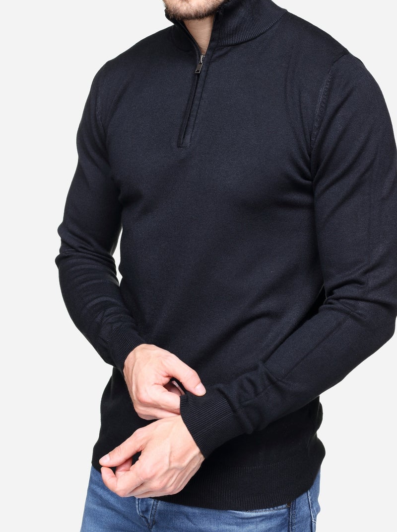 Pull col montant zippé Noir - Kiabi