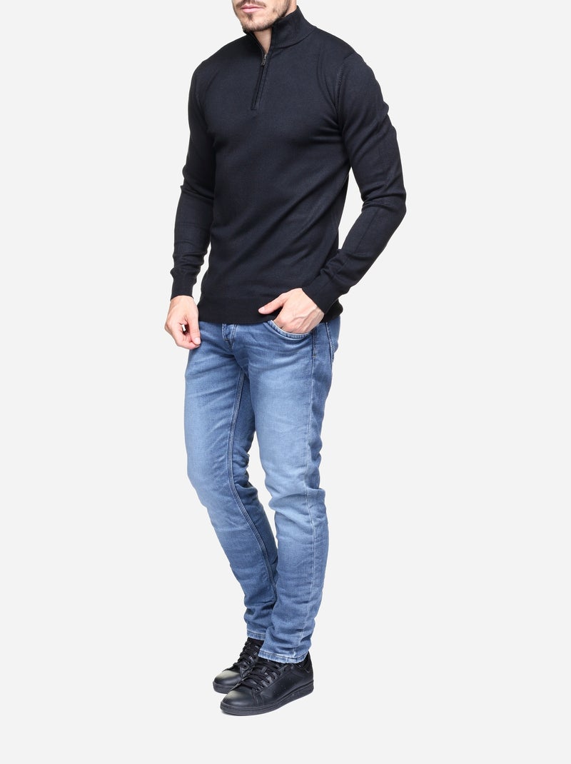 Pull col montant zippé Noir - Kiabi