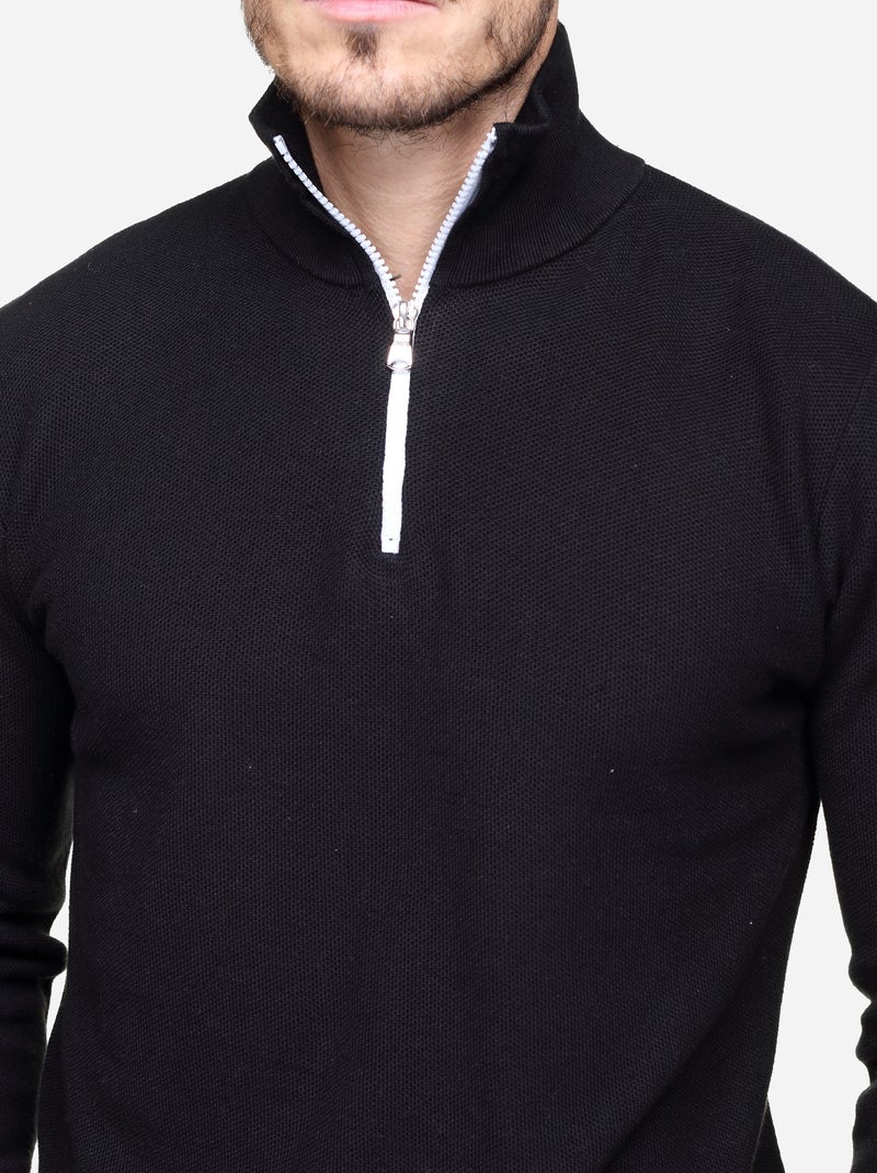 Pull col montant zippé Noir - Kiabi