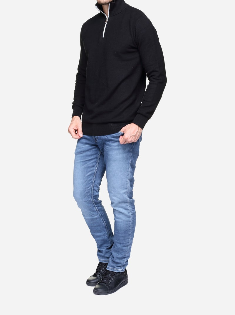 Pull col montant zippé Noir - Kiabi
