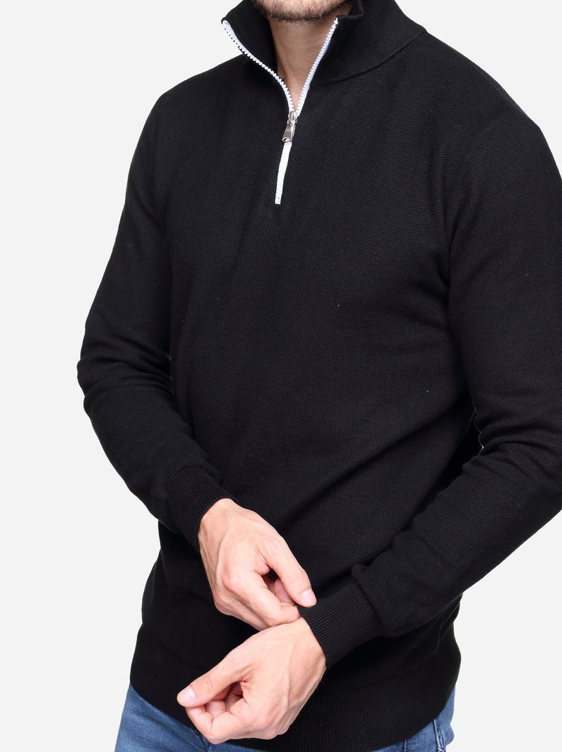 Pull col montant zippé Noir - Kiabi