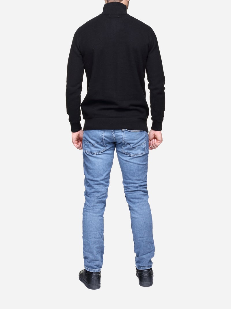 Pull col montant zippé Noir - Kiabi