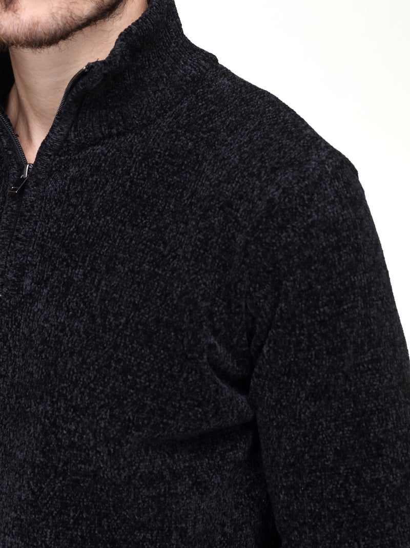 Pull col montant zippé Noir - Kiabi