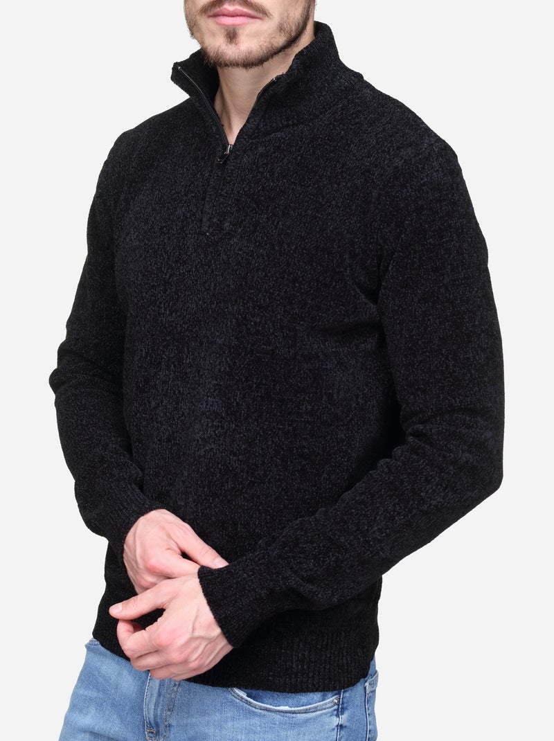 Pull col montant zippé Noir - Kiabi