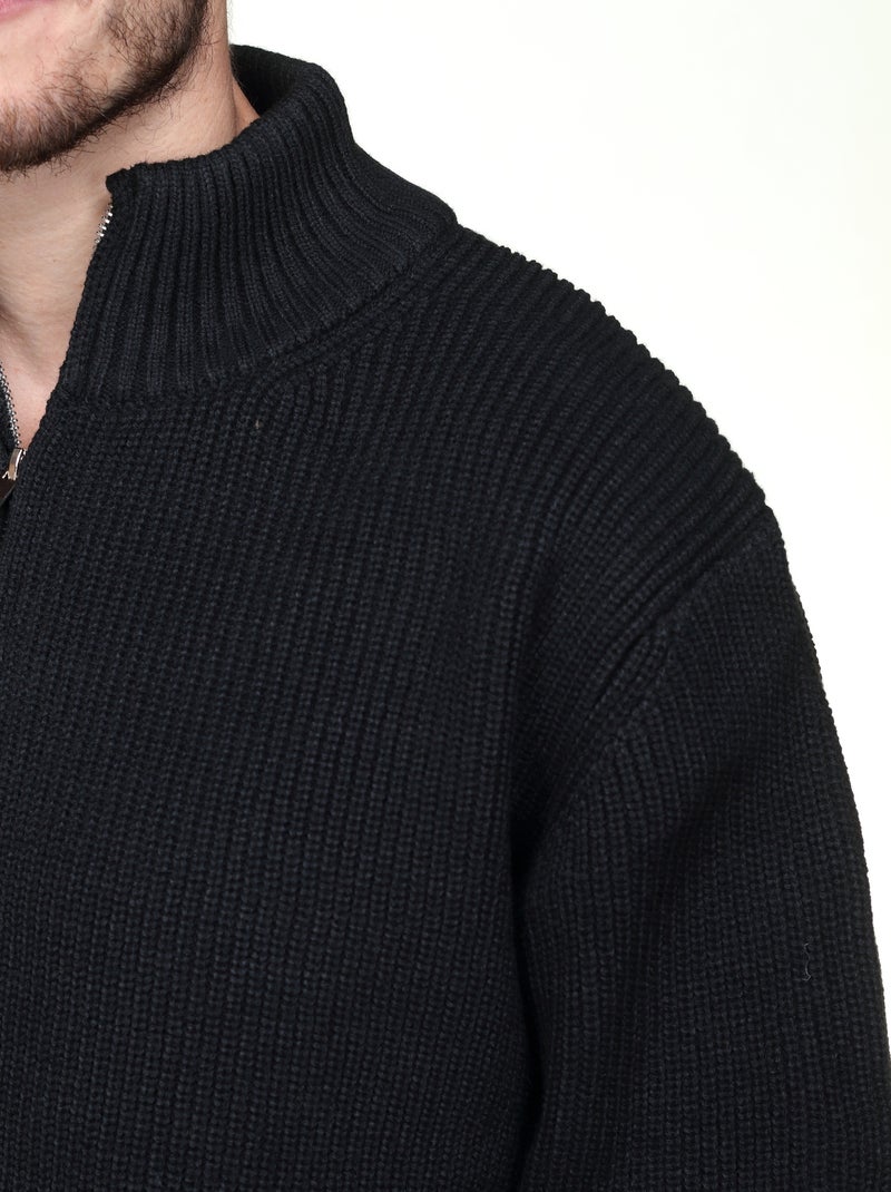 Pull col montant zippé Noir - Kiabi