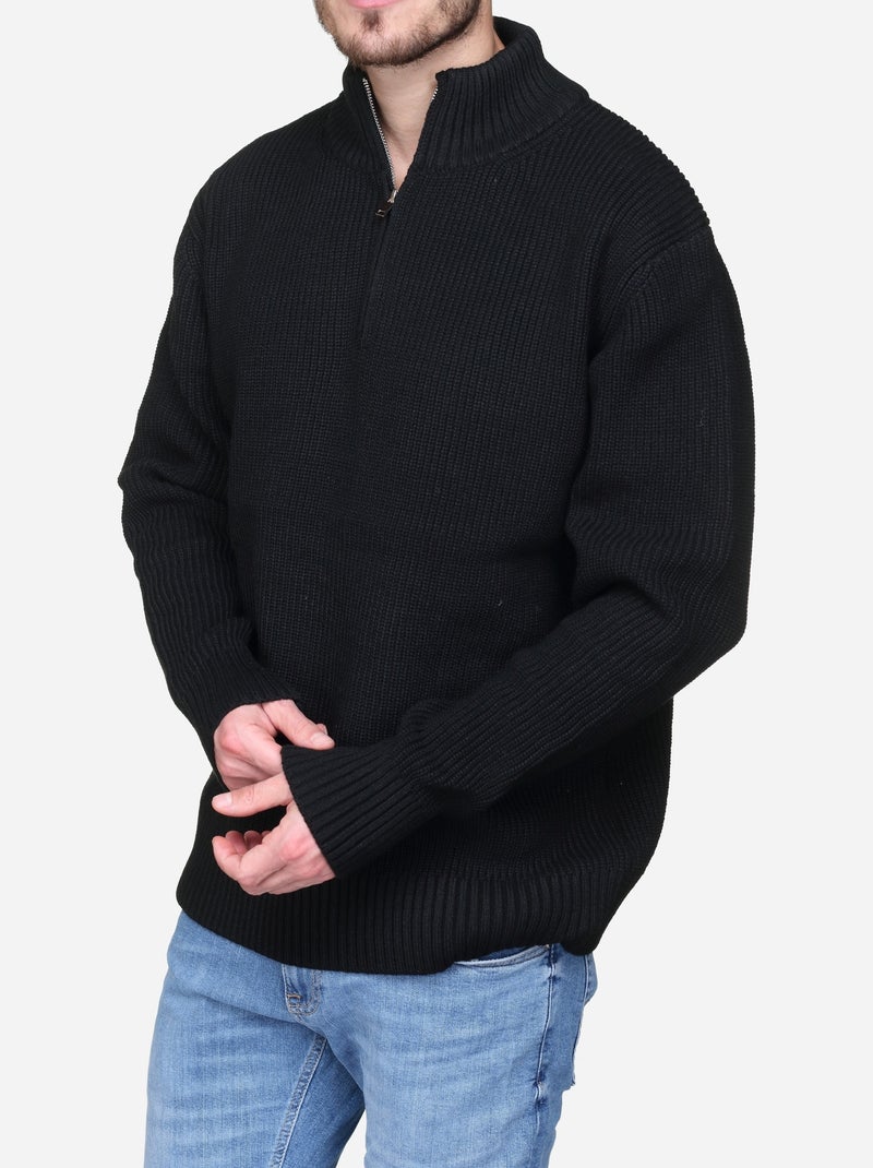 Pull col montant zippé Noir - Kiabi