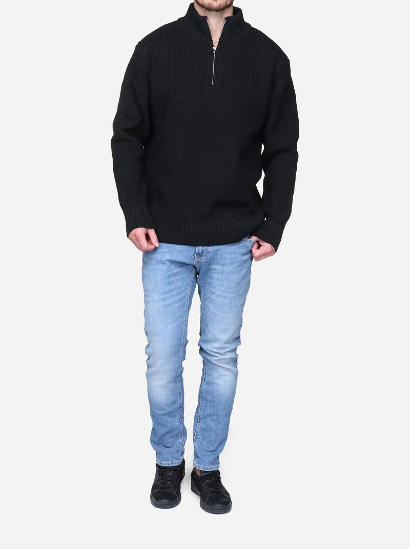 Pull col montant zippé Noir - Kiabi