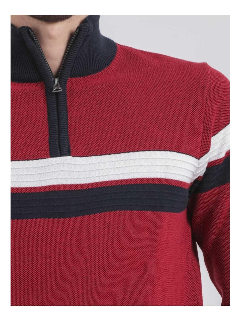 Pull col montant zippé pur coton LODJEFF Rouge - Kiabi