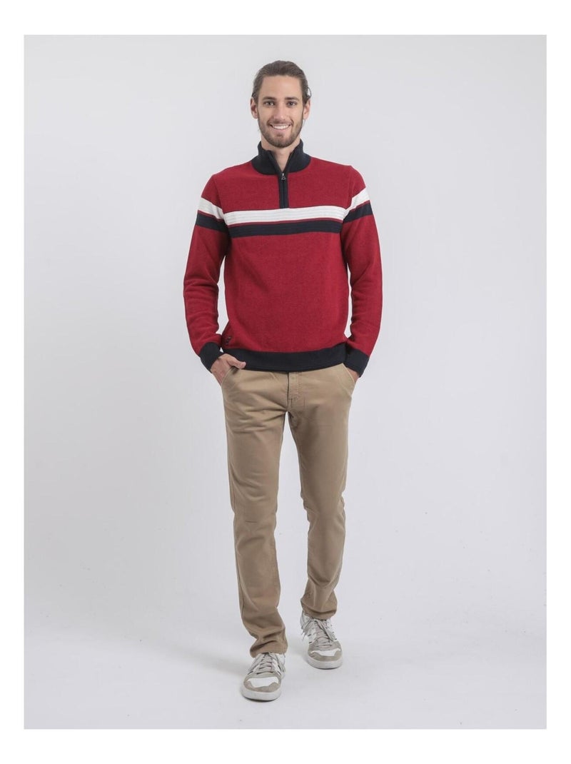 Pull col montant zippé pur coton LODJEFF Rouge - Kiabi