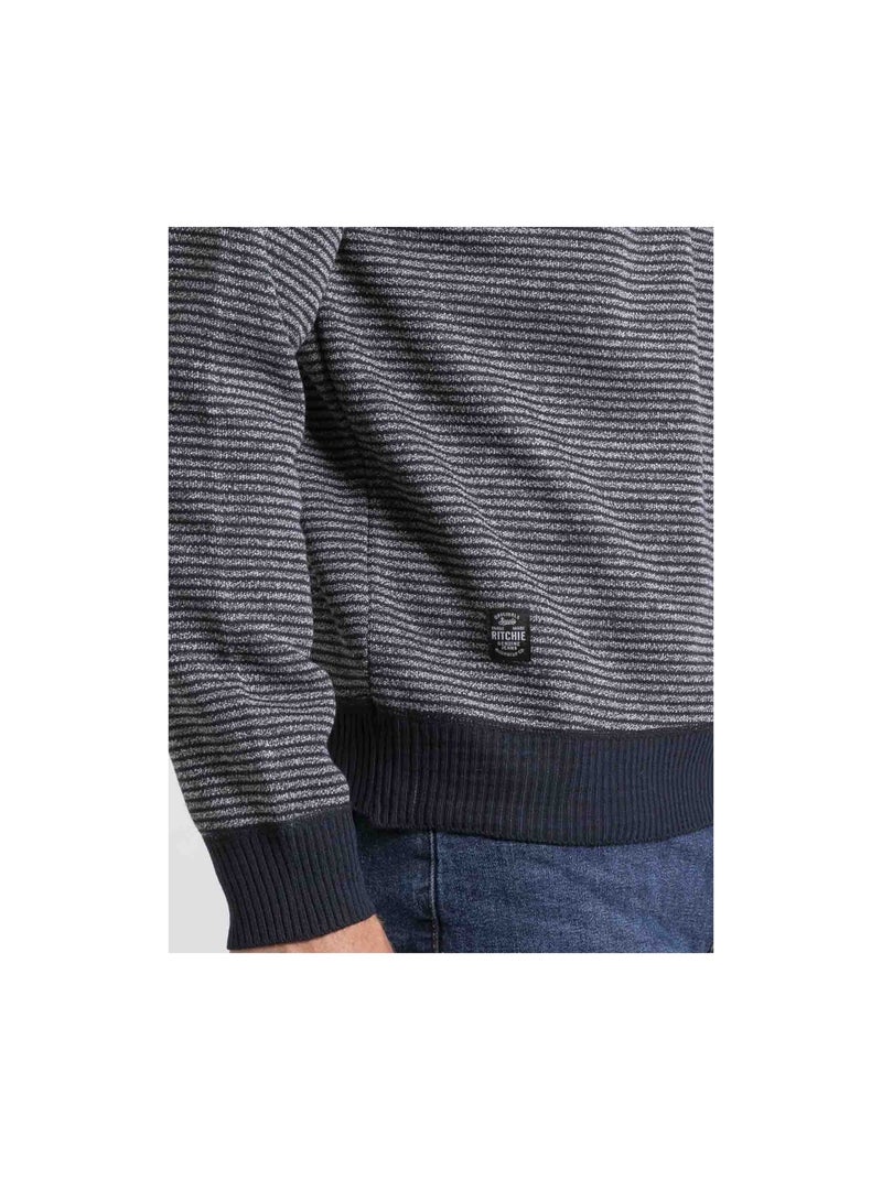 Pull col montant zippé rayures LIMEROU Bleu marine - Kiabi