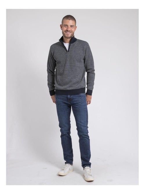 Pull col montant zippé rayures LIMEROU - Kiabi