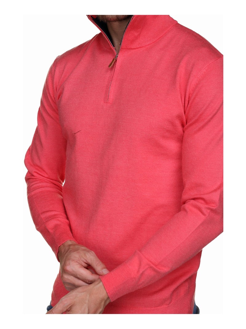 Pull col montant zippé Rouge - Kiabi