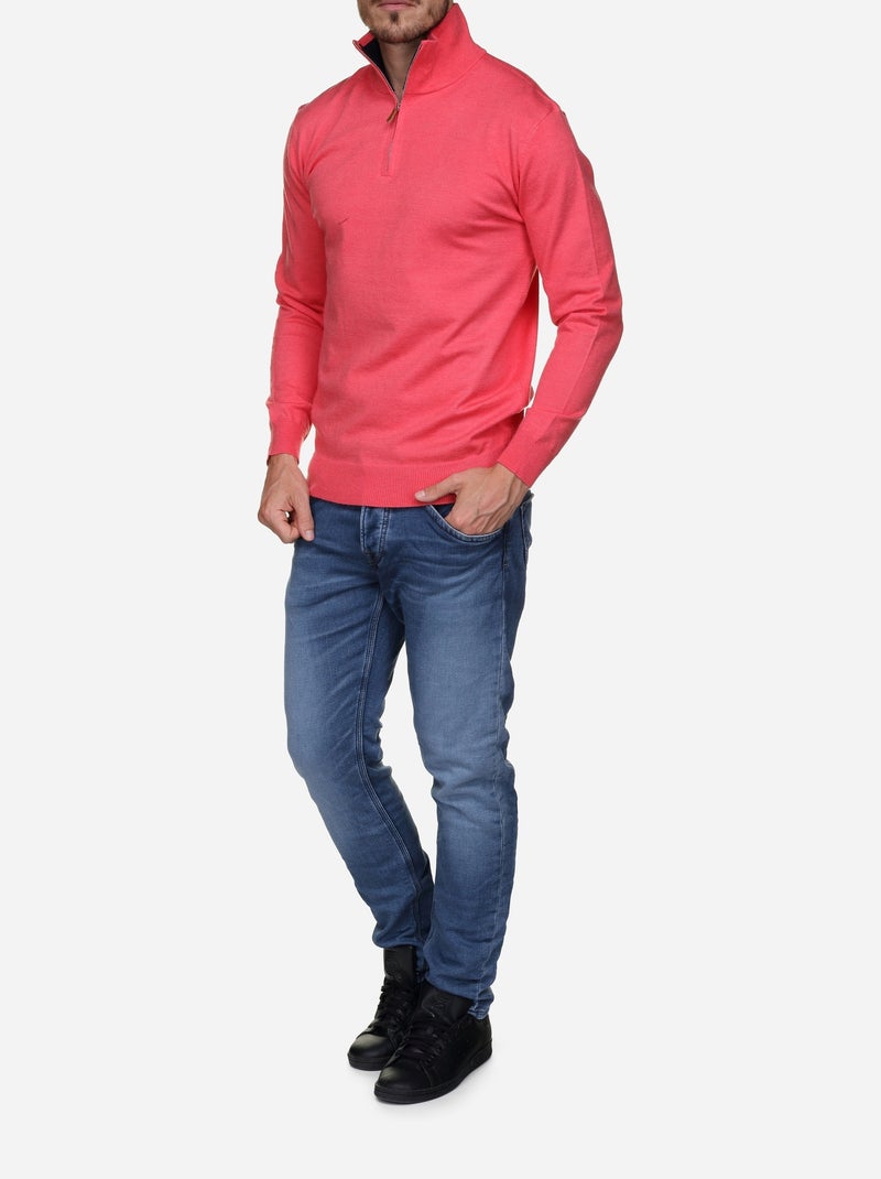 Pull col montant zippé Rouge - Kiabi