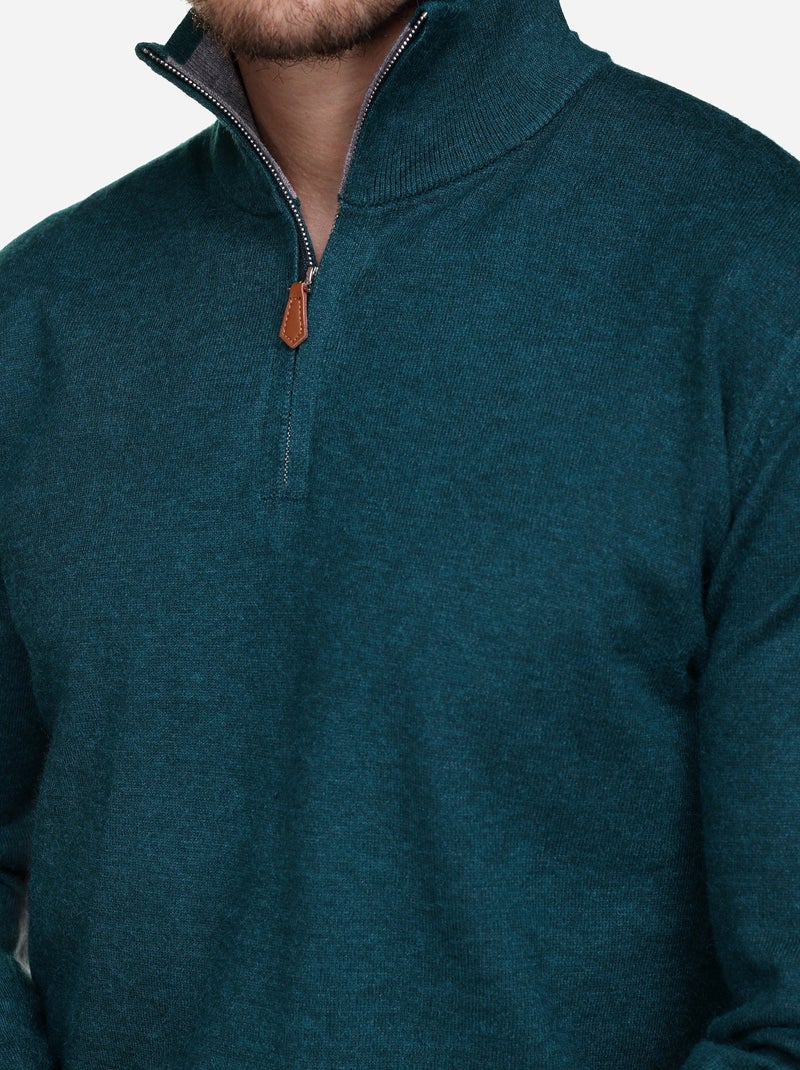 Pull col montant zippé Vert foncé - Kiabi