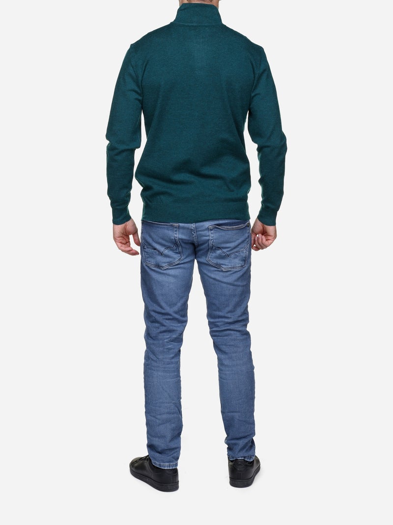 Pull col montant zippé Vert foncé - Kiabi