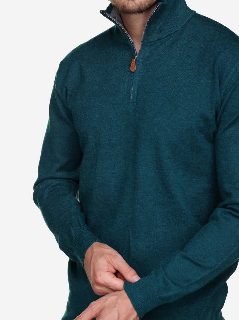 Pull col montant zippé Vert foncé - Kiabi