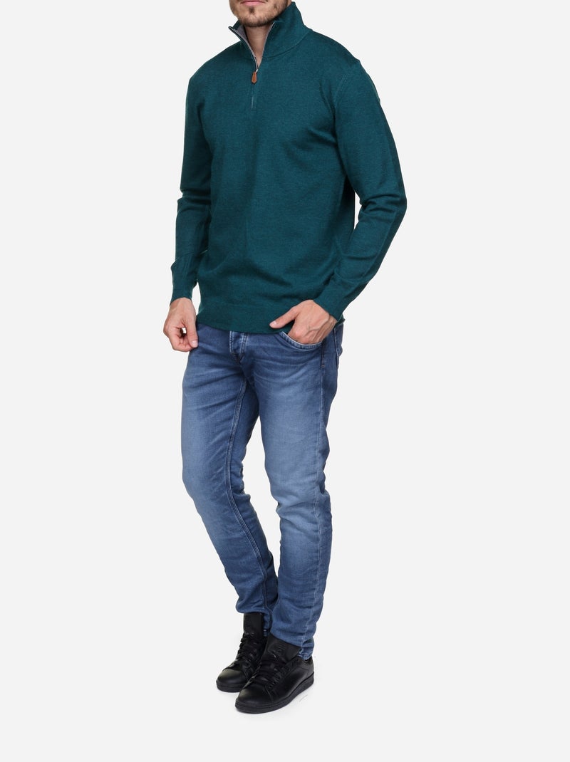 Pull col montant zippé Vert foncé - Kiabi