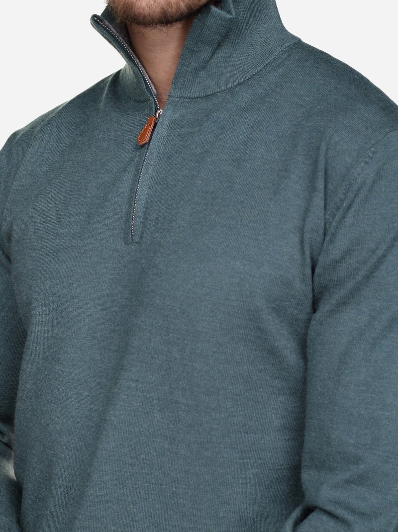 Pull col montant zippé Vert Sauge - Kiabi