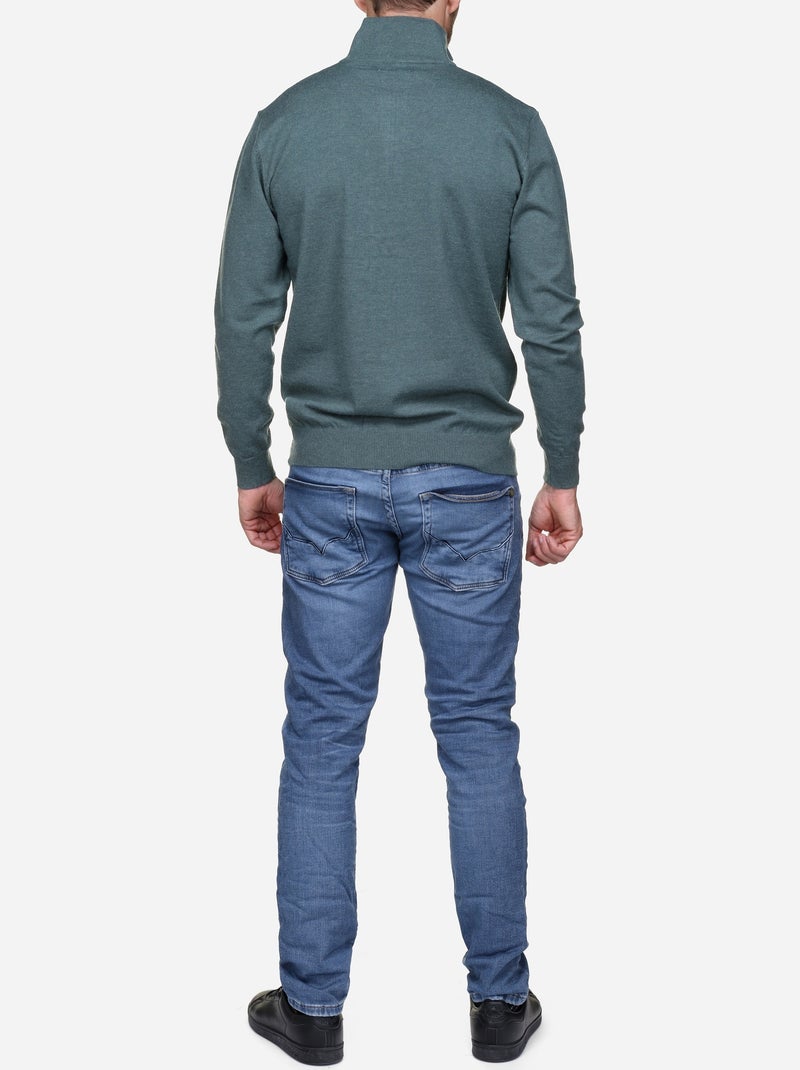 Pull col montant zippé Vert Sauge - Kiabi