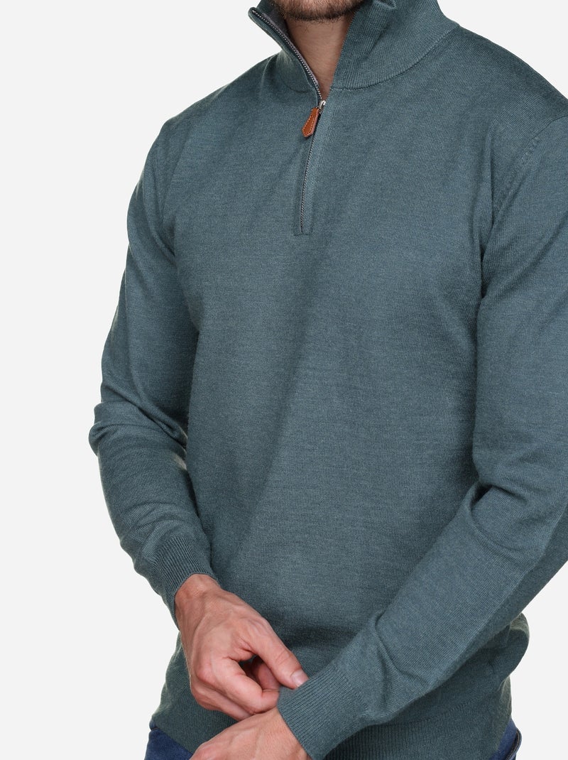 Pull col montant zippé Vert Sauge - Kiabi