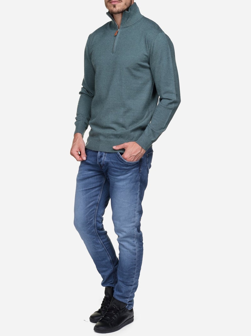 Pull col montant zippé Vert Sauge - Kiabi