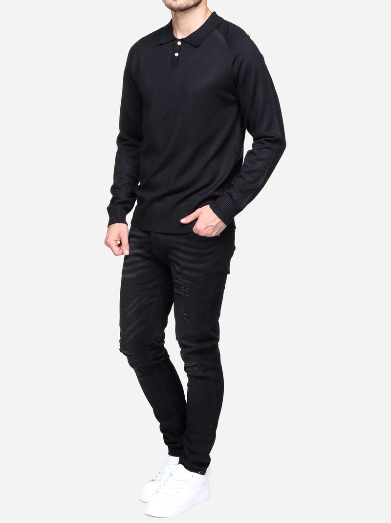 Pull col polo - Frilivin Noir - Kiabi