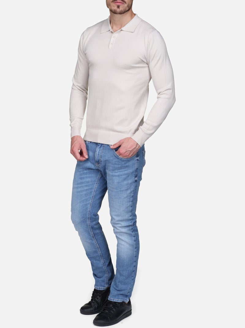 Pull col polo - Kenzarro Crème - Kiabi