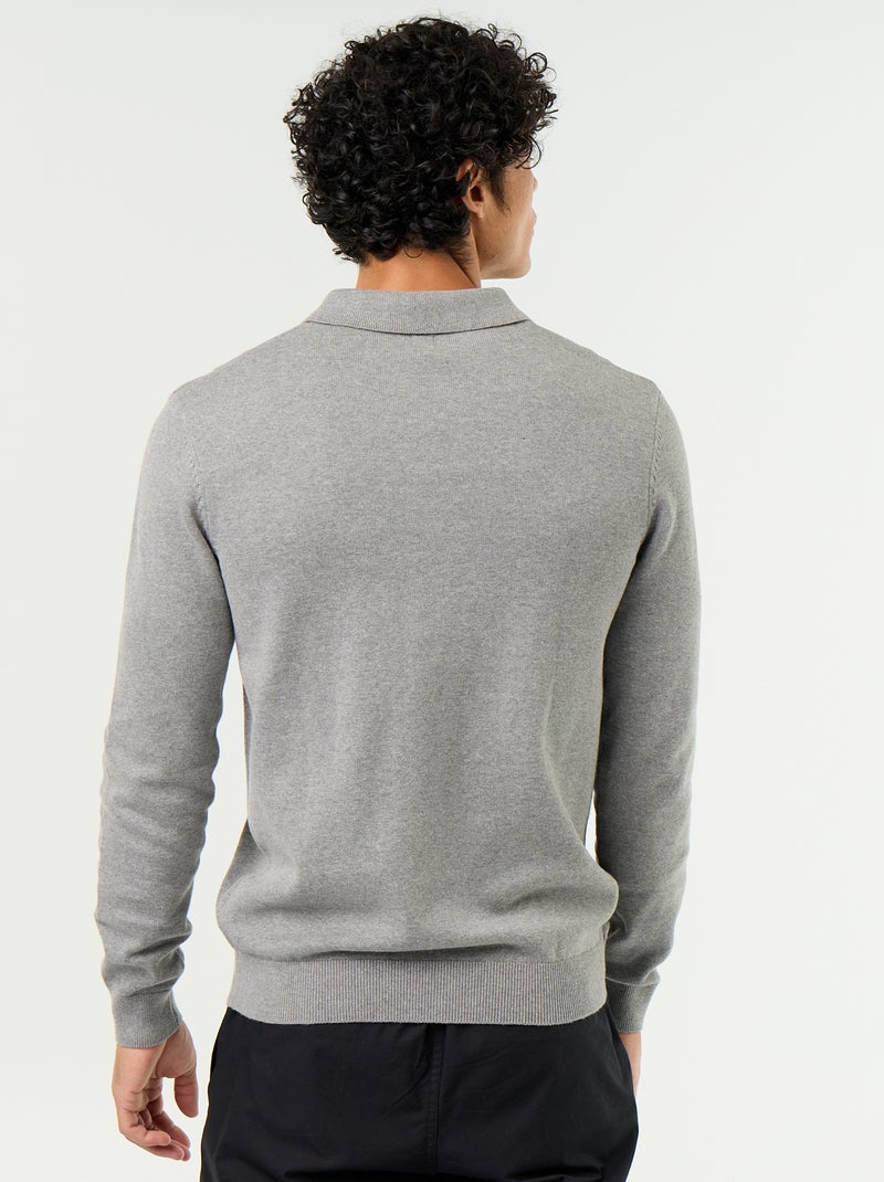 Pull col polo à manches longues Gris - Kiabi