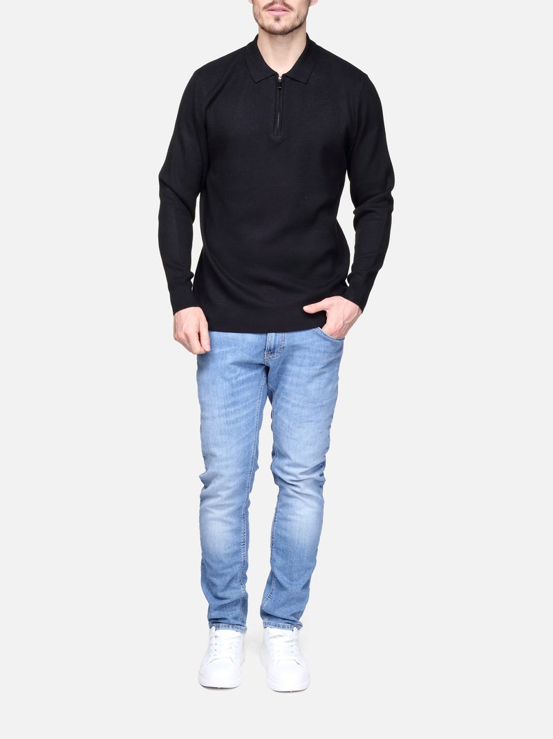 Pull col polo à zip - Frilivin Noir - Kiabi