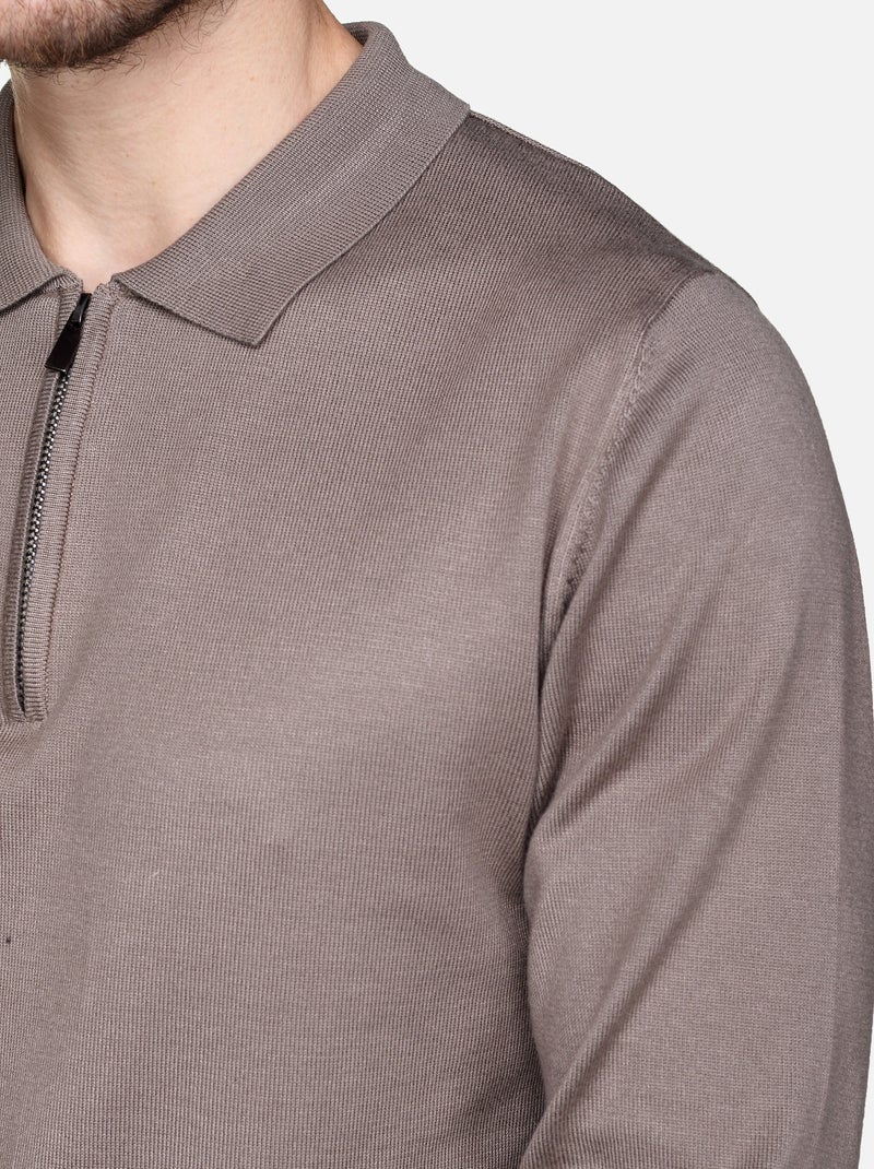 Pull col polo à zip - Frilivin Taupe - Kiabi