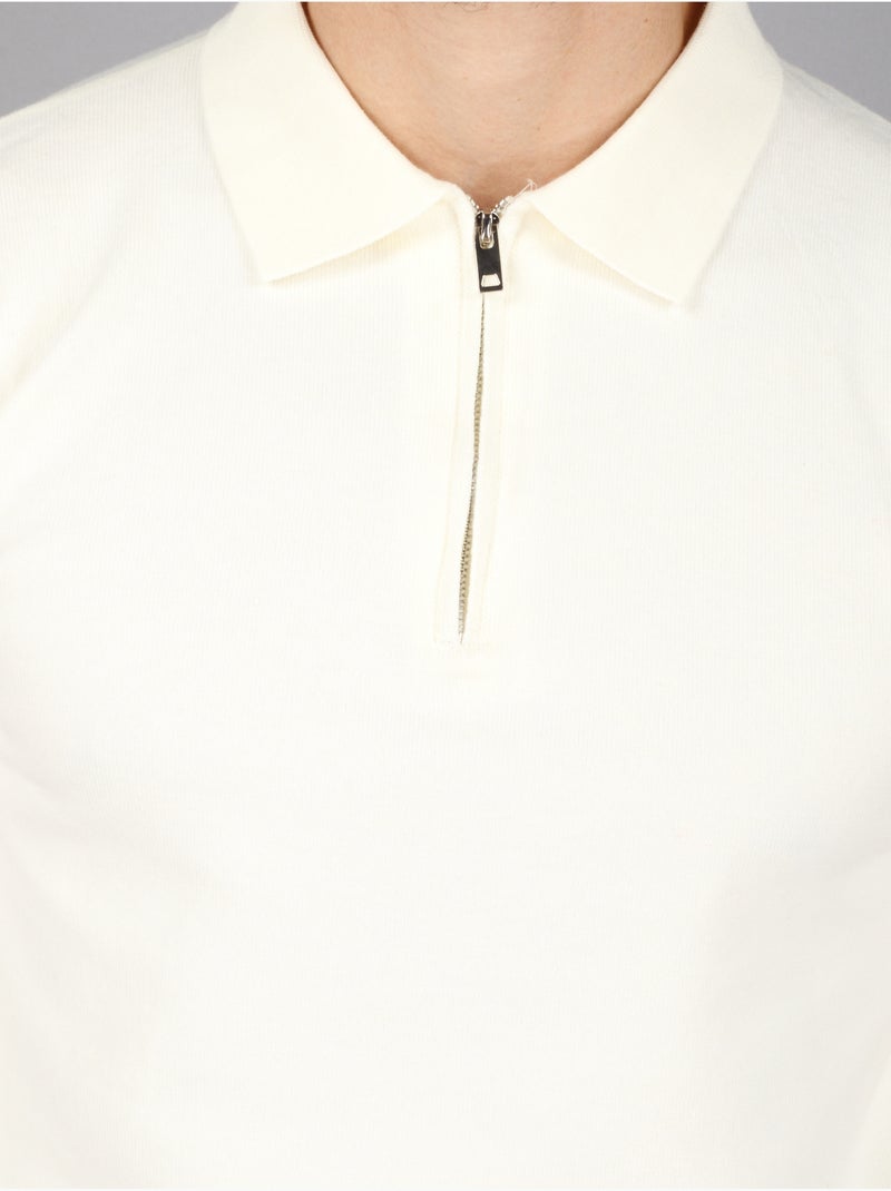 Pull col polo à zip - Kenzarro Blanc - Kiabi