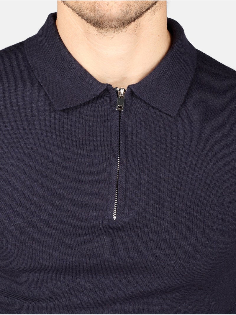 Pull col polo à zip - Kenzarro Bleu - Kiabi