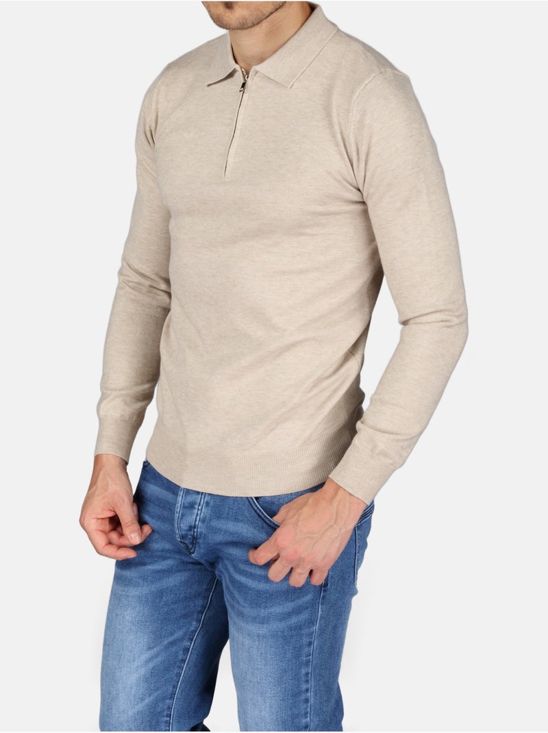 Pull col polo à zip - Kenzarro Crème - Kiabi