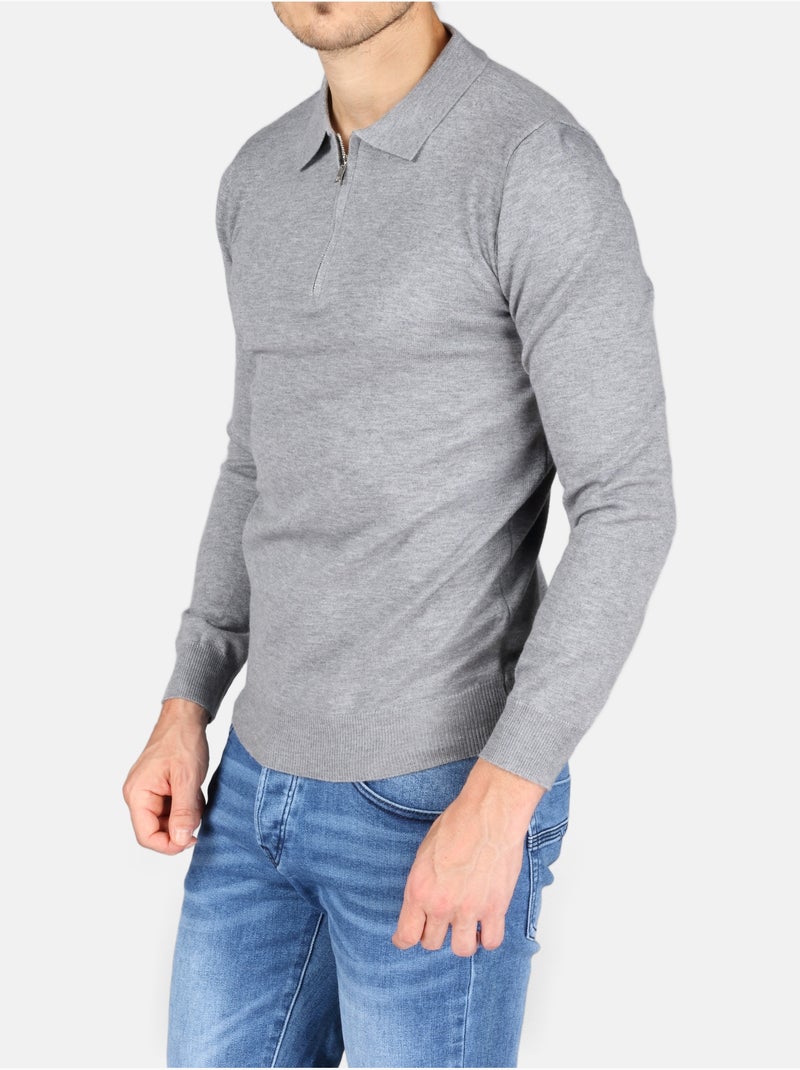 Pull col polo à zip - Kenzarro Gris clair - Kiabi