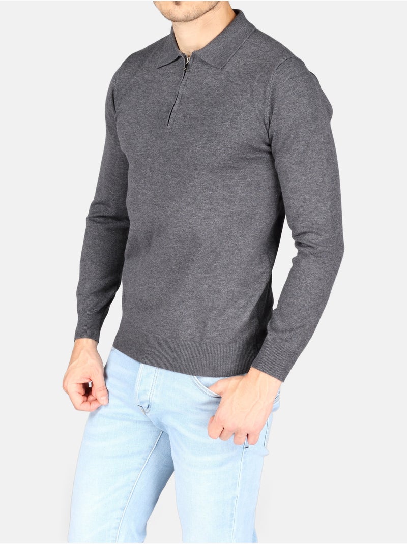 Pull col polo à zip - Kenzarro Gris foncé - Kiabi