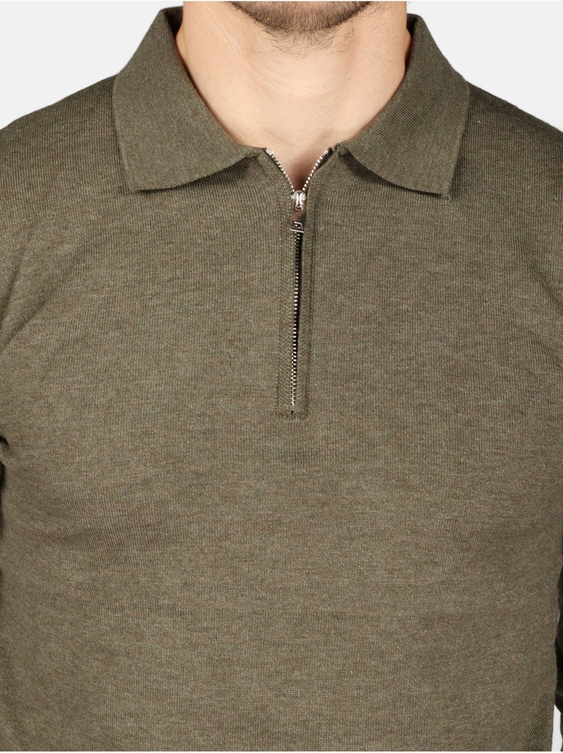 Pull col polo à zip - Kenzarro Kaki - Kiabi