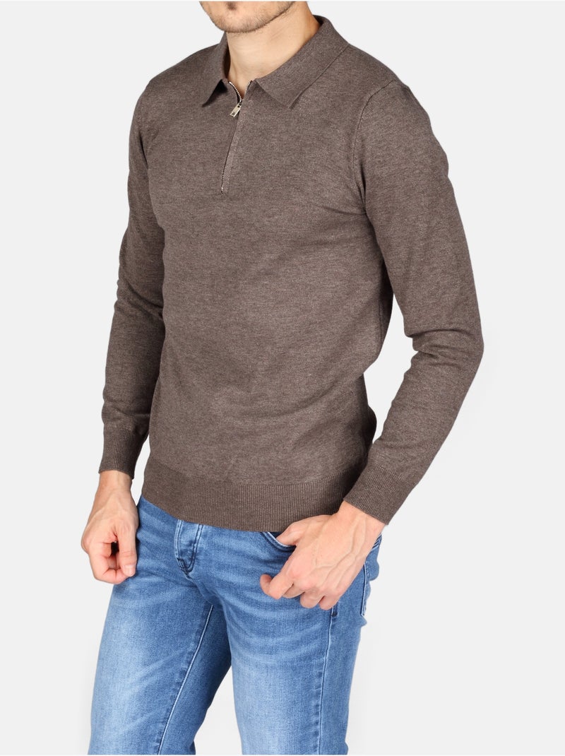 Pull col polo à zip - Kenzarro Marron - Kiabi
