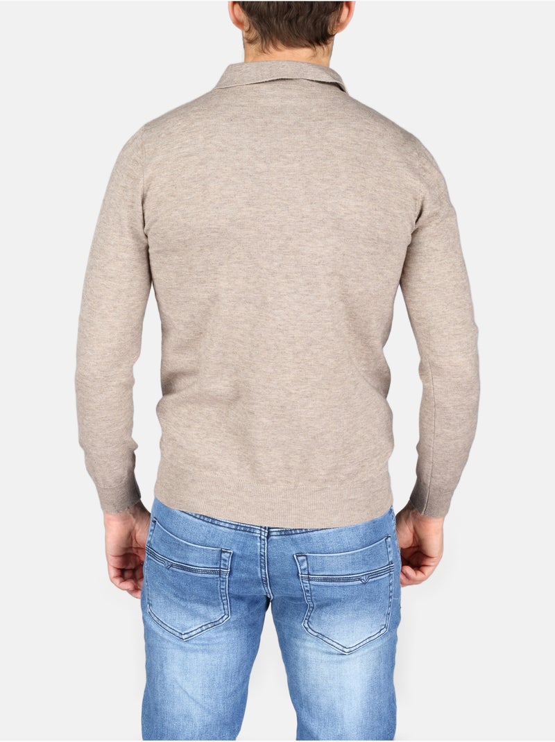 Pull col polo à zip - Kenzarro Taupe - Kiabi