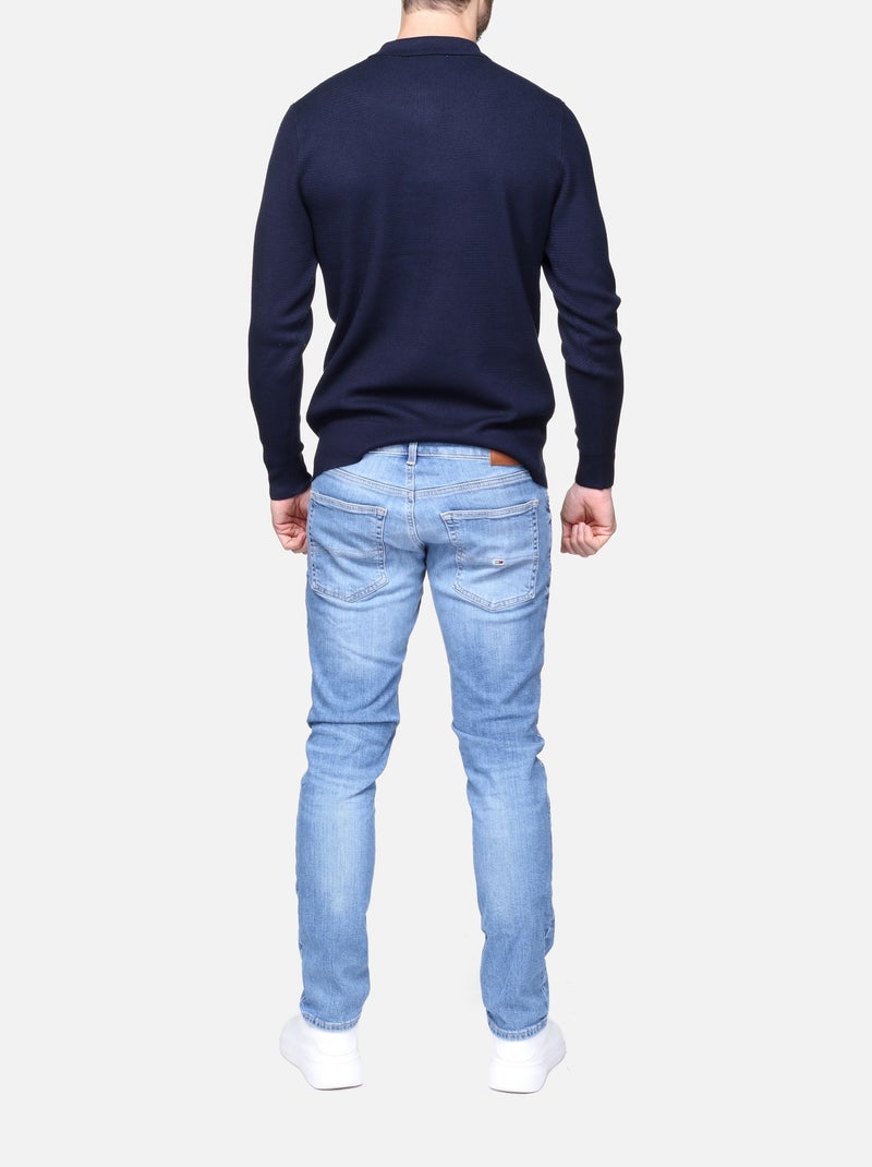 Pull col polo à zip Bleu foncé - Kiabi