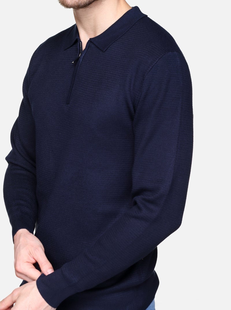 Pull col polo à zip Bleu foncé - Kiabi