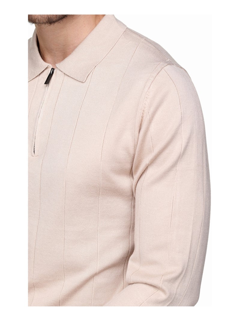 Pull col polo à zip Crème - Kiabi