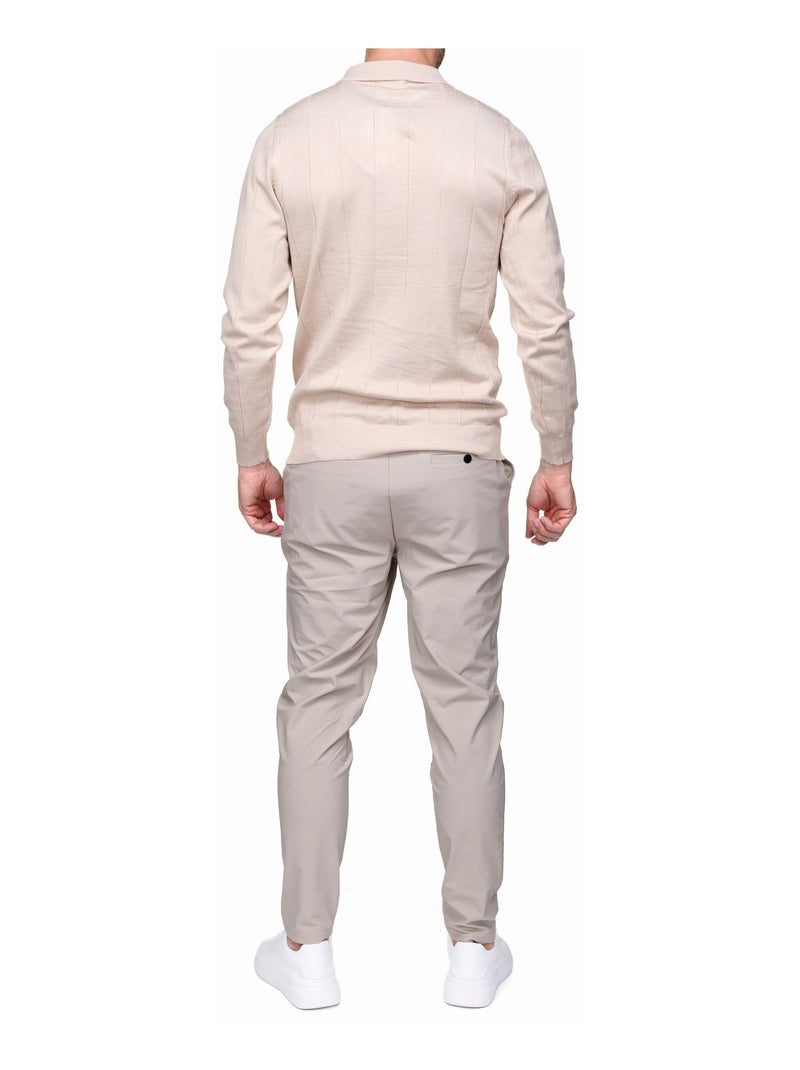 Pull col polo à zip Crème - Kiabi